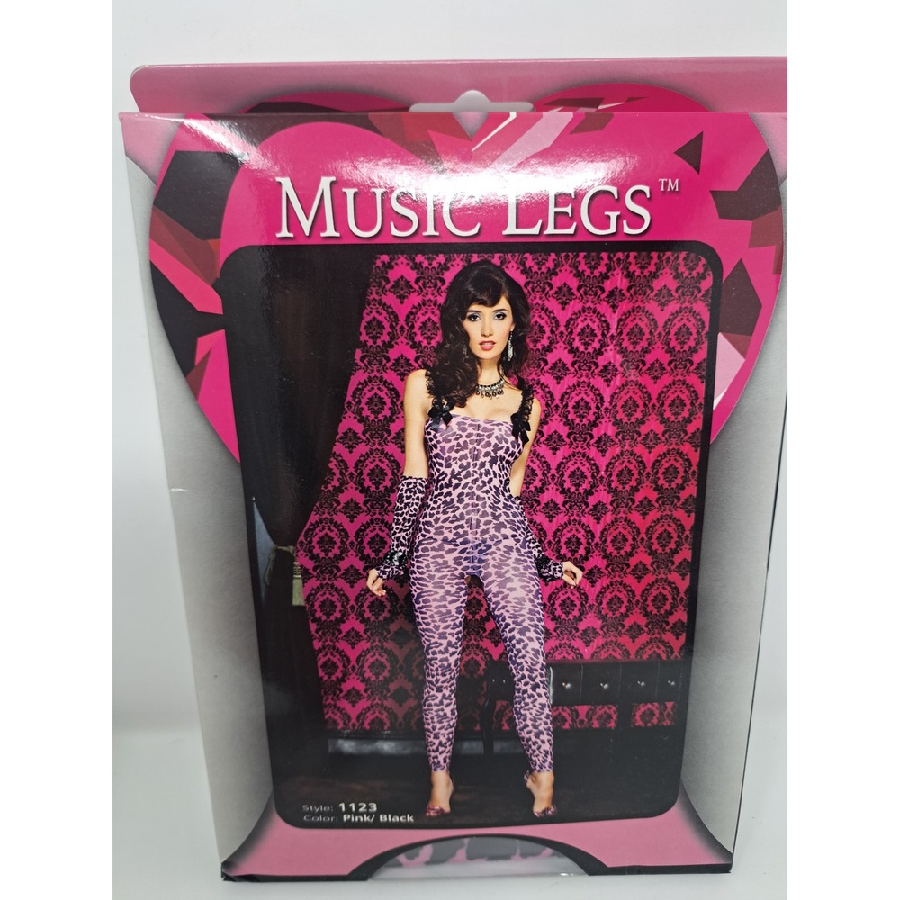 Music Legs NEW Pink Black Leopard Print Crotchless Bodystocking Arm Warmers OS